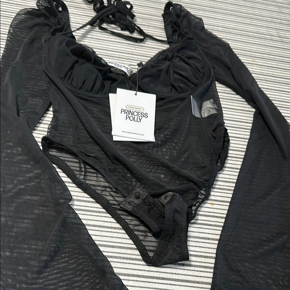 Princess Polly Black Ruched Long Sleeve Bodysuit